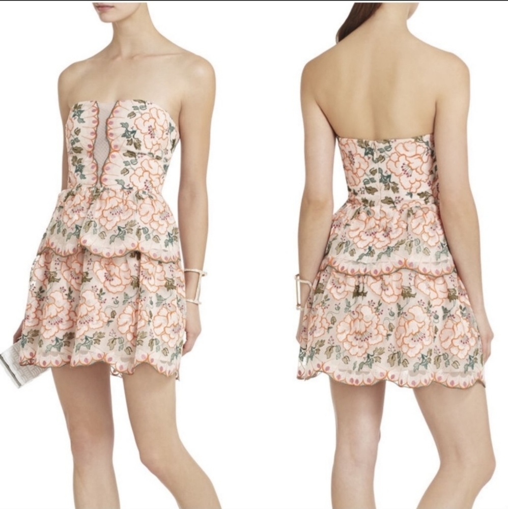 BCBGMAXAZRIA Giuliana Embroidered Strapless Dress